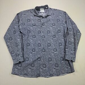 Ben Sherman Button Down Paisley Slim Fit Mandala Print Navy Mens L 16.5 34/35